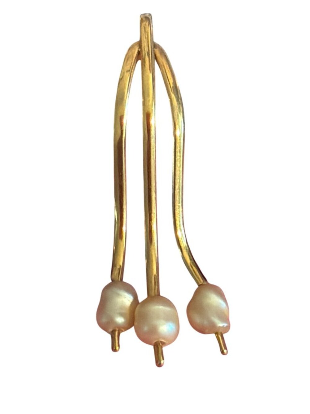 Vintage Gold Tone Triple Faux Pearl Pendant Charm Minimalist Modern 2" Estate